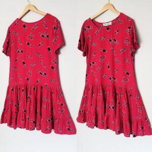 Loco Lindo Sandal Shoes Novelty Tiered Mini Dress M Shift Short Sleeve Red USA